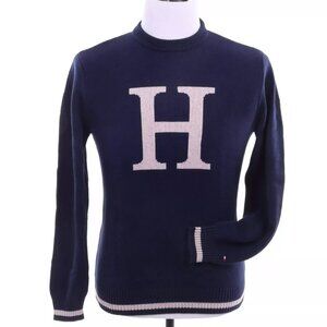 Tommy Hilfiger Men's‎ XL Classic Crew Neck H Logo Sweater Navy Beige Preppy Y2K